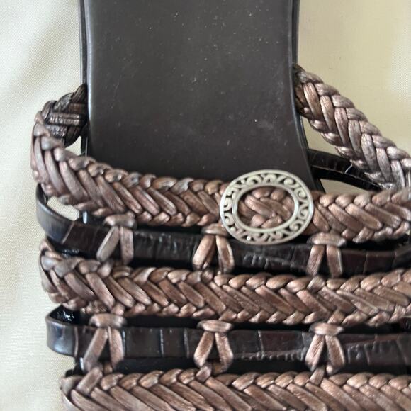 Y2K 2000s Brown Slip On Woven Sandal Sz 7 Boho Forest Fairy Grunge - Picture 4 of 6